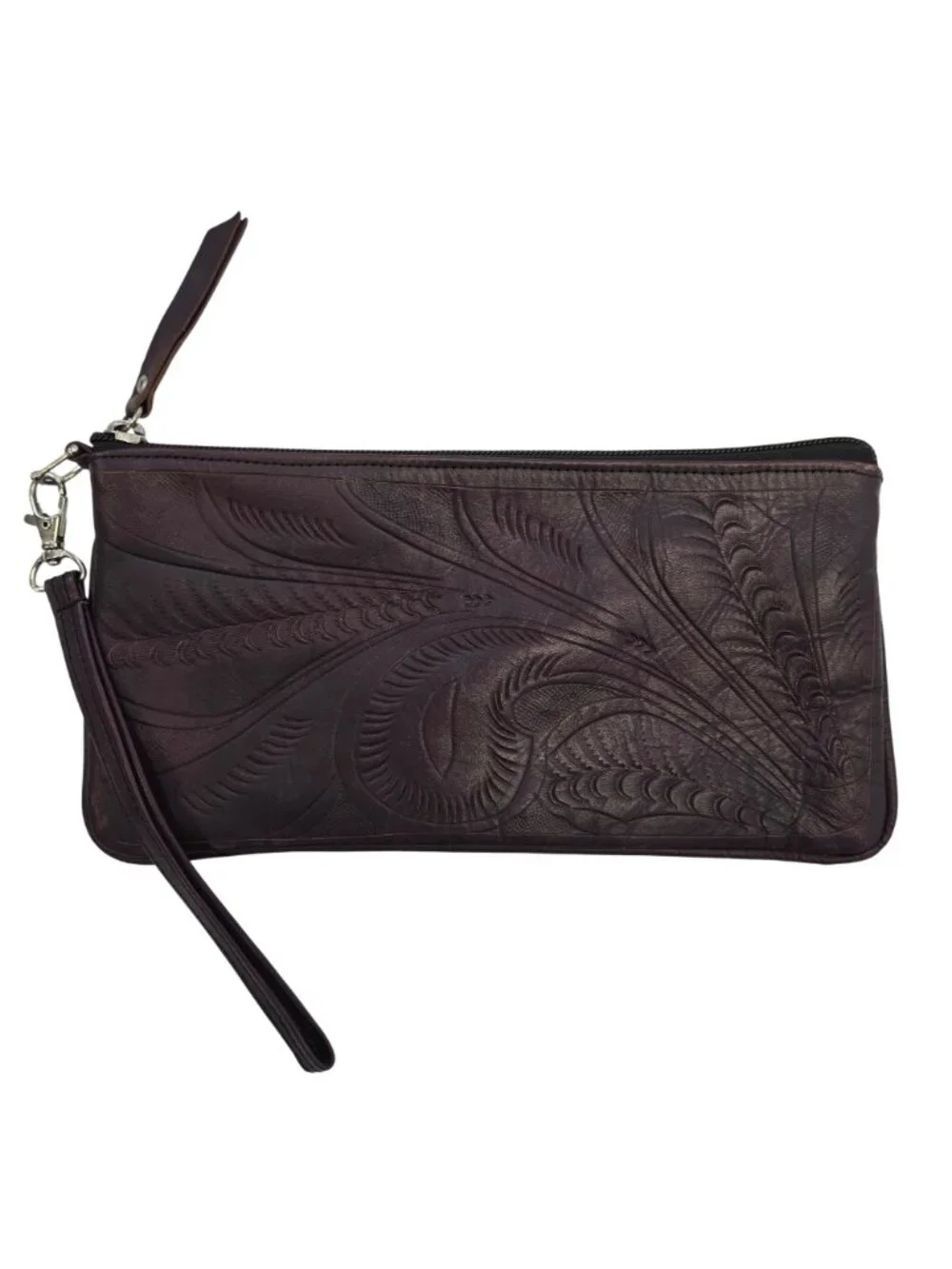 JL Saldivar Leather Embossed Clutch Wristlet Purse
